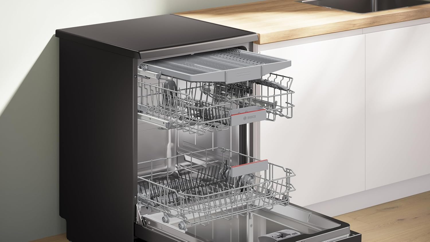 Bosch - Lavavajillas Libre Instalación, 60 cm, Serie4, Home Connect, 14 Servicios, Cepillado Antihuellas, Acero Negro, SMS4EMC06E.