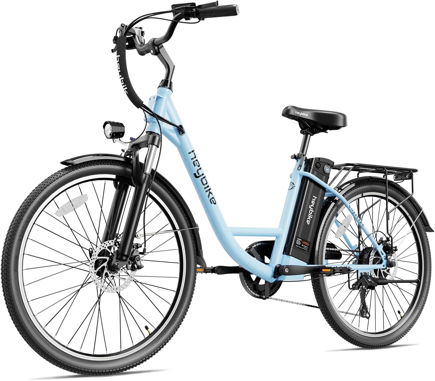 Heybike Cityscape Electric Bike 350W(Peak 500W) Electric City Cruiser Bicycle Up to 40 Miles Removable Battery, 7-Speed and Dual Shock Absorber, 26 Electric Commuter Bike for Adults