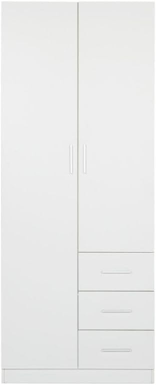 Buyqualia Armario ropero Blanco 200x80x58 cm con 2 Puertas y 3 cajones – Diseño Moderno y Funcional