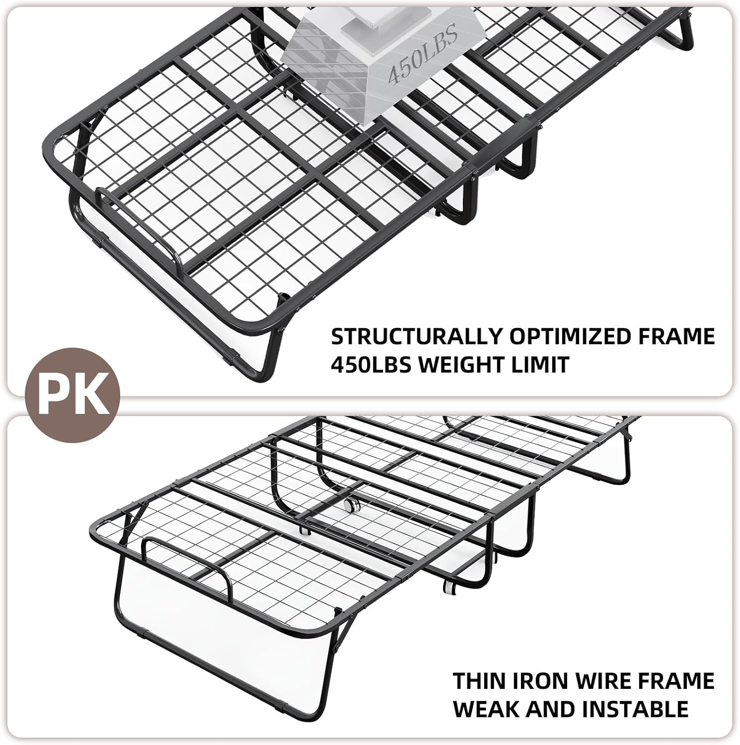 CAIYUN Cama Plegable de 100 x 190 cm, colchón de espuma viscoelástica de 13 cm aprox., cama de invitados, marco de metal, ruedas