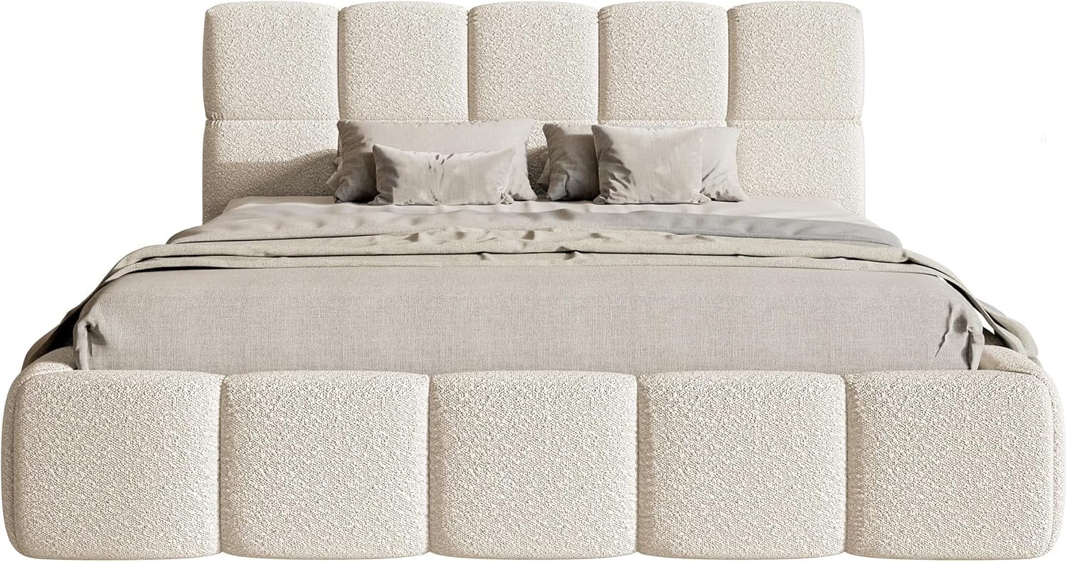 Selsey Bett Polsterbett Mit Stauraum Bettkasten 160 x 200 cm Boucle Gewebe Reißfest Cloudy Hellbeige