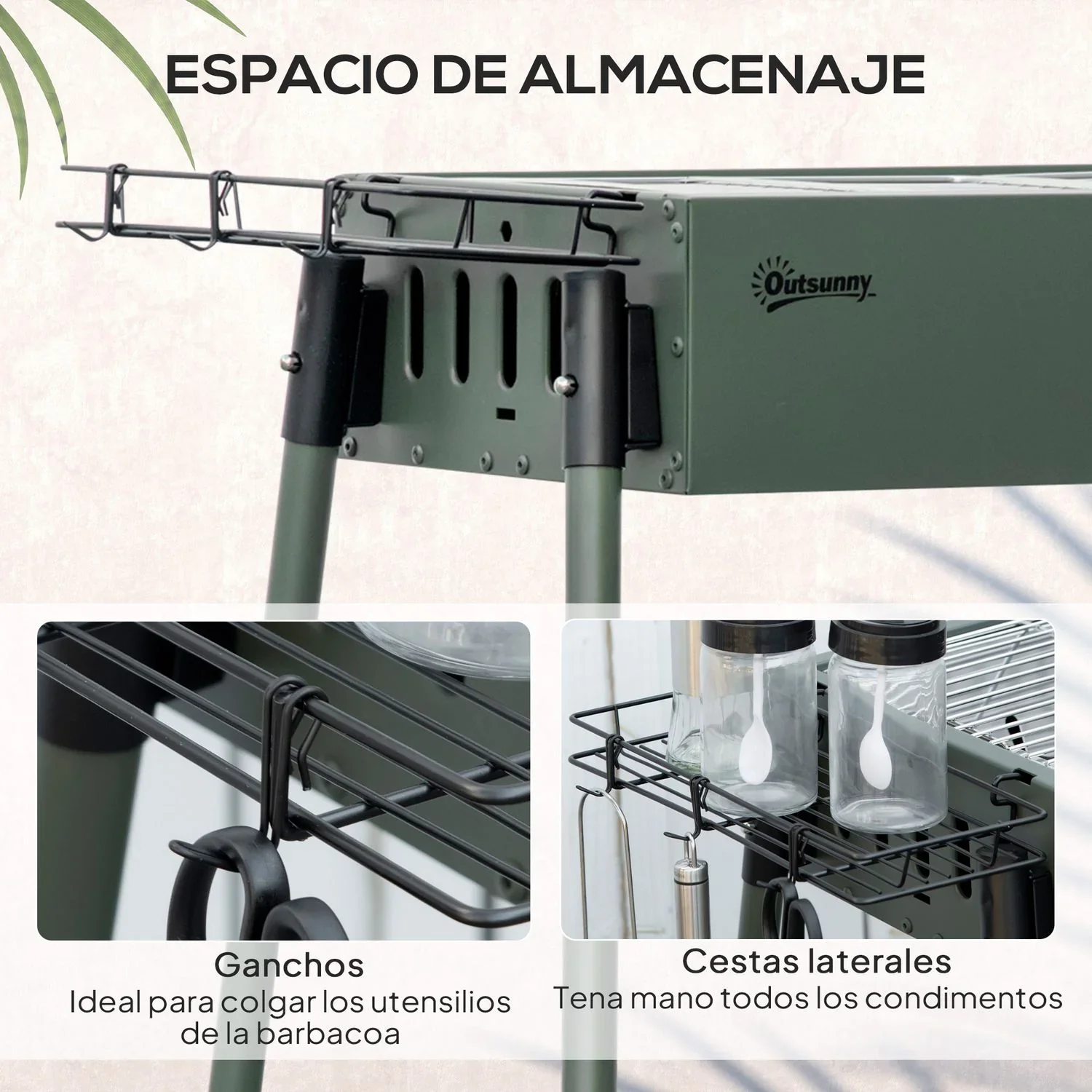 Barbacoa Carbón De Acero Inoxidable Metal 94x39x70 Cm-outsunny.verde