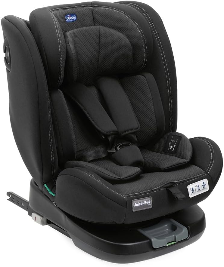 2026 Chicco Unico EVO I'Size Classic, Silla de Coche ISOFIX para Bebés y Niños de 40 a 150 cm, Grupo 0123 Desde Recién Nacido hasta 12 Años, Giratoria 360º, Reductor, Ajustable y Protección Lateral, Negra