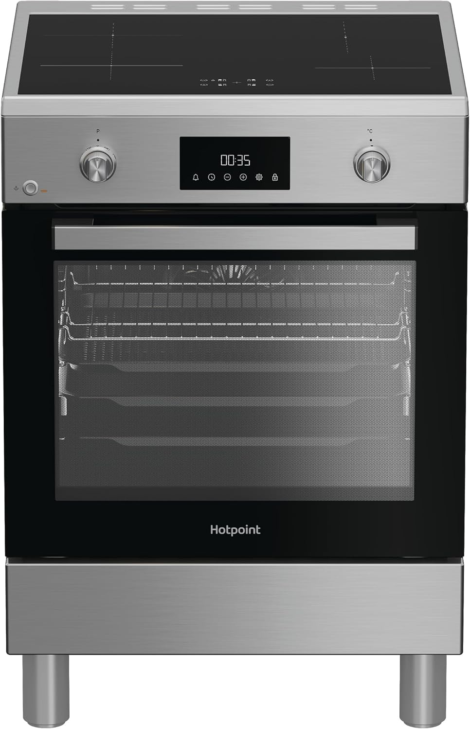 Hotpoint Ariston H6I8LMSAX – Cucina a libera installazione 60x60 cm con forno multifunzione ventilato da 72L, piano a induzione, classe A, Diamond Clean, Air Fry, Active Multiflow – Acciaio Inox