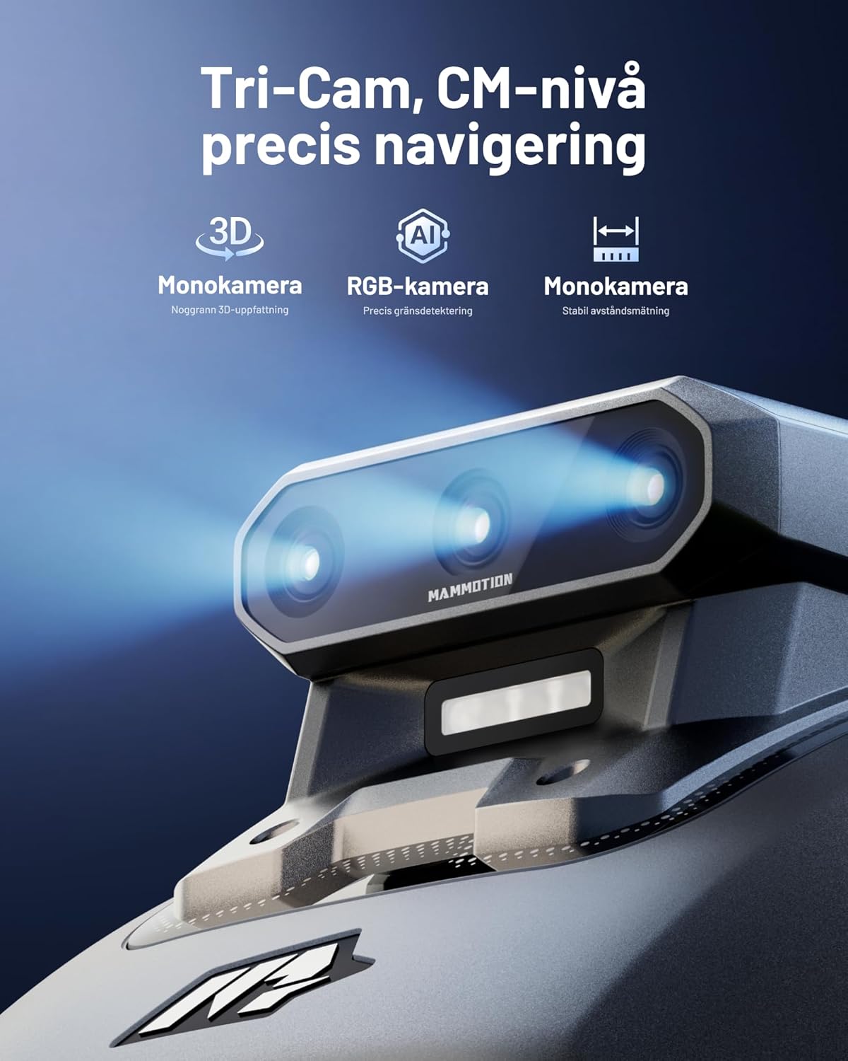 MAMMOTION YUKA mini 2500 robotgräsklippare utan gränskabel, ingen signalförlust, ingen RTK, AI-bildbehandling med tre kameror, DropMow, 45 % lutning, automatisk mappning, upp till 500 m2