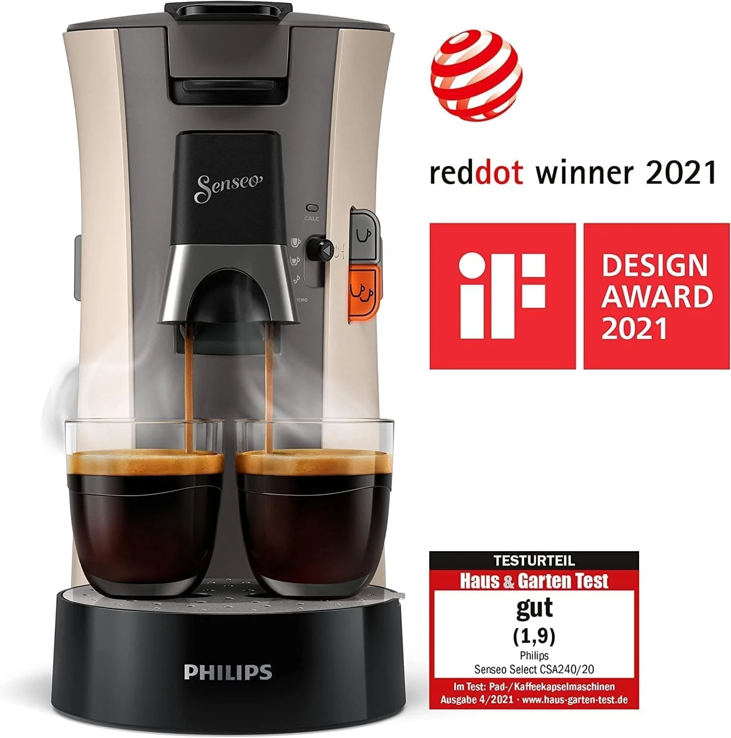 Philips Senseo Select CSA240/20 Koffiepadapparaat (koffiesterktekeuze Plus, memo-functie, van gerecycled plastic), Zwart Eco