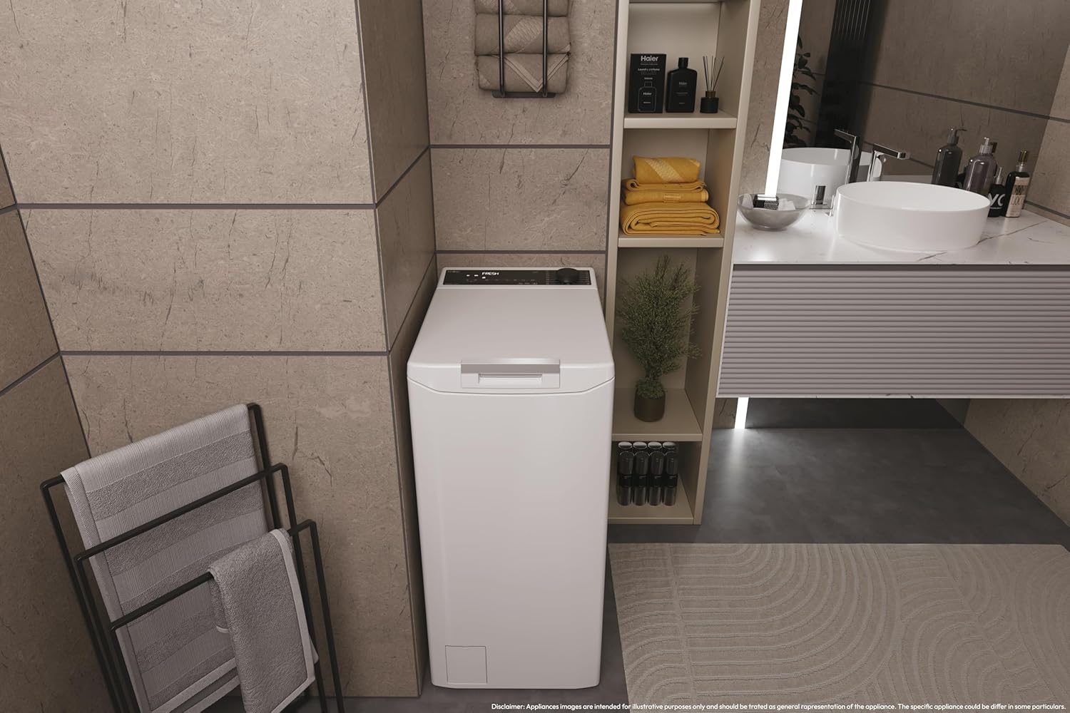 Haier T Serie 7, Waschmaschine mit Toplader, 8 kg, freistehend, Klasse A, 1200 Umdrehungen, Dampfoption, 16 Programme, App hon, Gentle Touch, HxBxT 86 x 41 x 60 cm, Weiß - THASN286TM5-S
