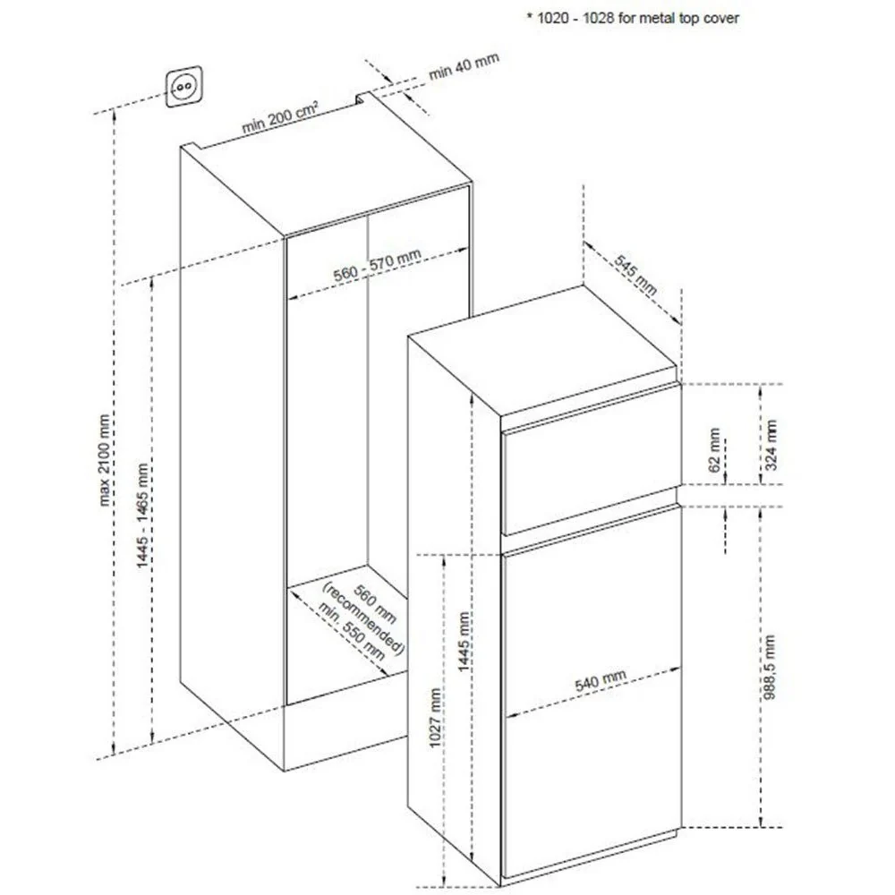 Sharp Einbaukühlschrank SJ-TE210T0XD/CH Norm, 145er-Nische, Festtür