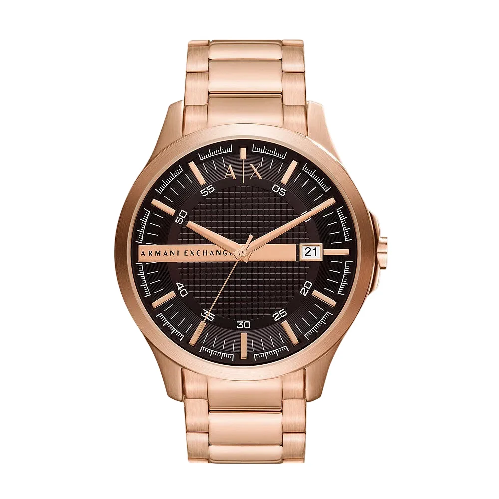 Armani Exchange Hampton Date Black Dial Rose Gold Watch - AX2449