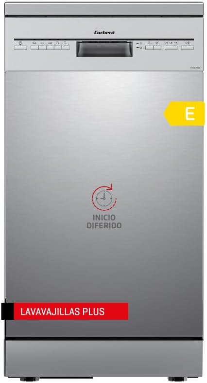Corberó - Lavavajillas Plus 45 cm | CLVM403X | 10 Cubiertos, 5 Programas con 4 Temperaturas, Indicadores LED | Inicio Diferido, Función Inicio-Pausa | 49 Db | Inox