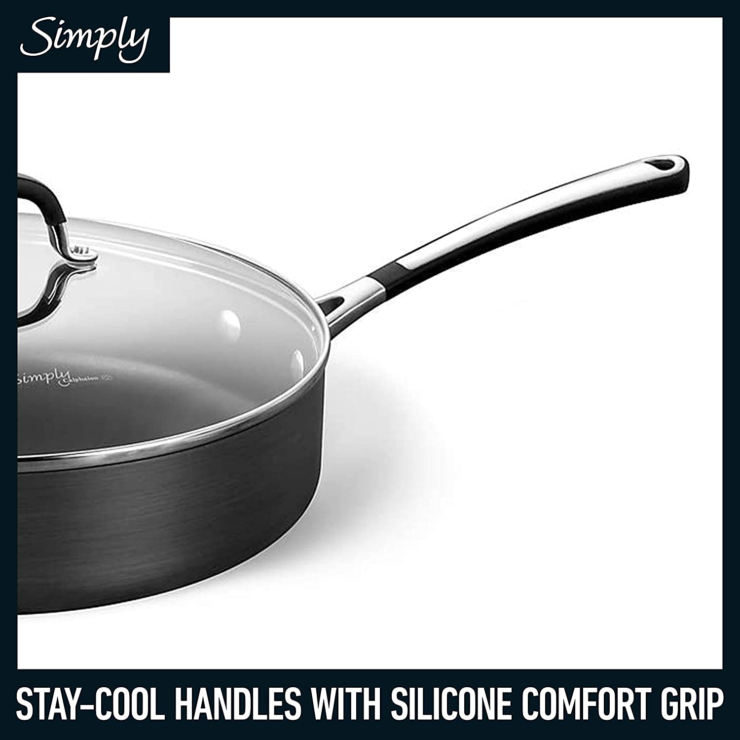 10-Piece Pots and Pans Set, Nonstick Kitchen Cookware with Stay-Cool Stainless Steel Handles, Black