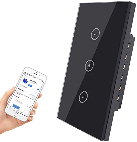 Jinvoo Smart 3-Gang Wall Light Switch, Touch Panel, Alexa & Google Home Compatible, No Hub Needed, 2-Pack, Black