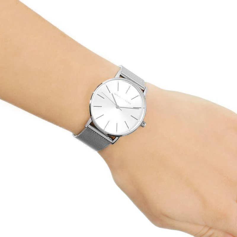 Armani Exchange Three-Hand Lola Silver Mesh Strap Ladies Watch AX5535