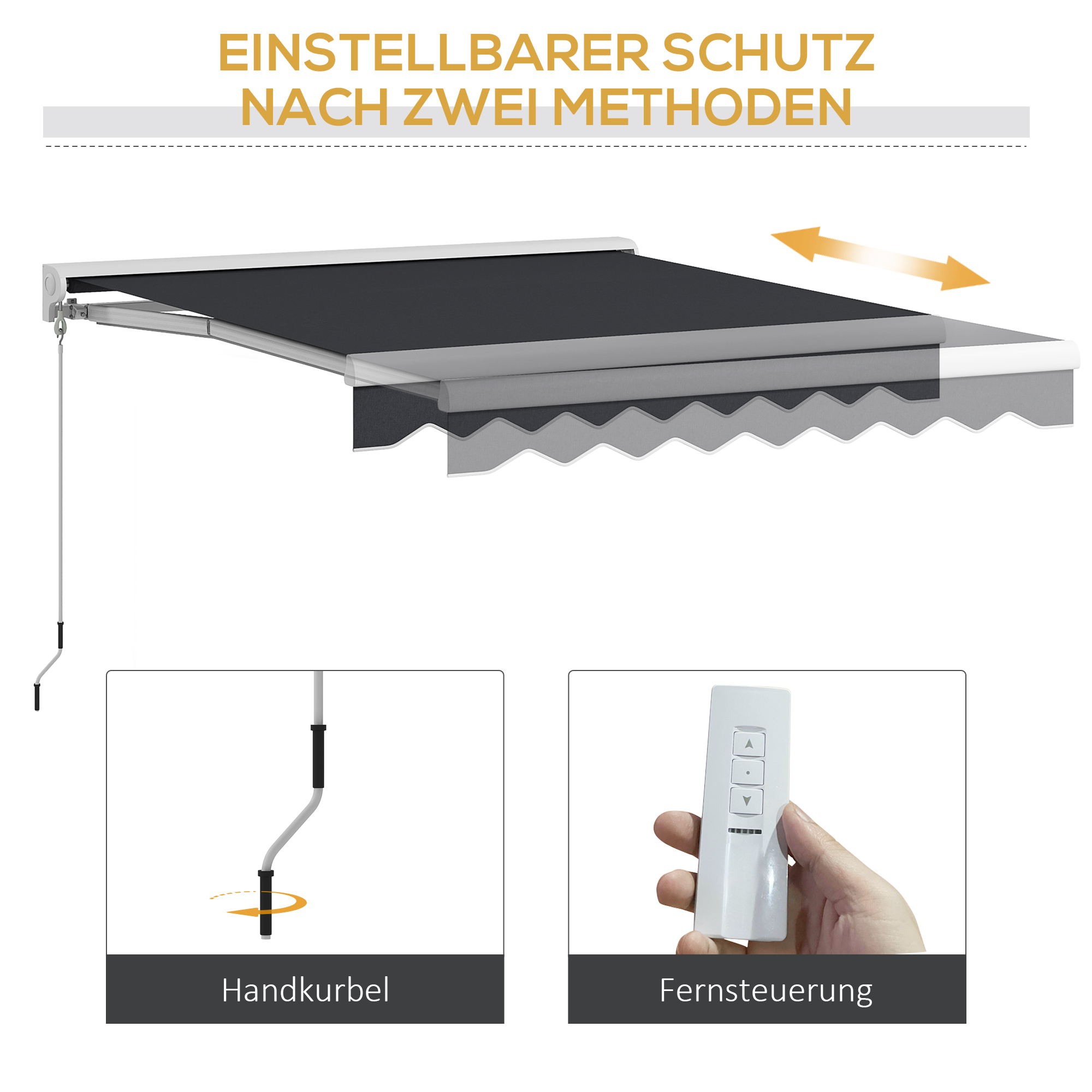 Outsunny Aluminium Markies, Uitschuifbare Markies 2.5x2m, Elektrisch Met Afstandsbediening, Aluminium Frame, Grijs