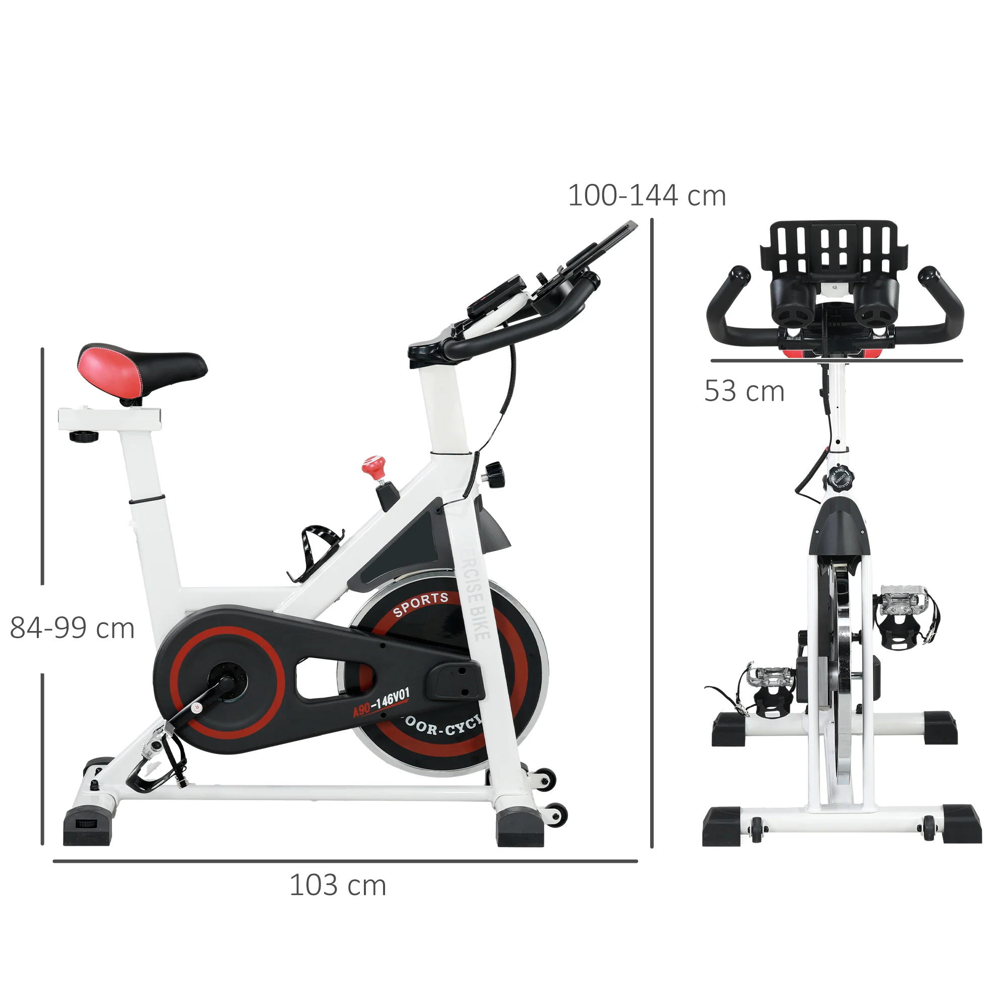 HOMCOM Ergometer, Verstelbare Weerstand, tot 120 kg, Staal, L103xB53xH100-114cm, Wit/Zwart