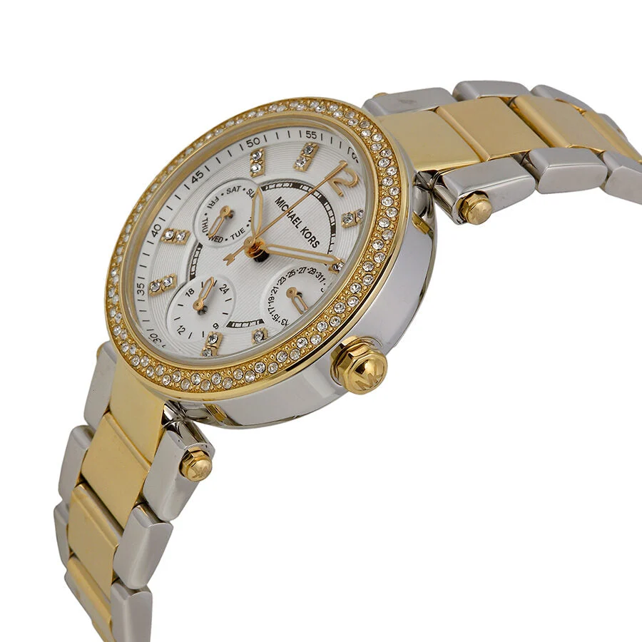 Michael Kors Mini Parker White Glitz Dial Two Tone Women's Watch - MK6055