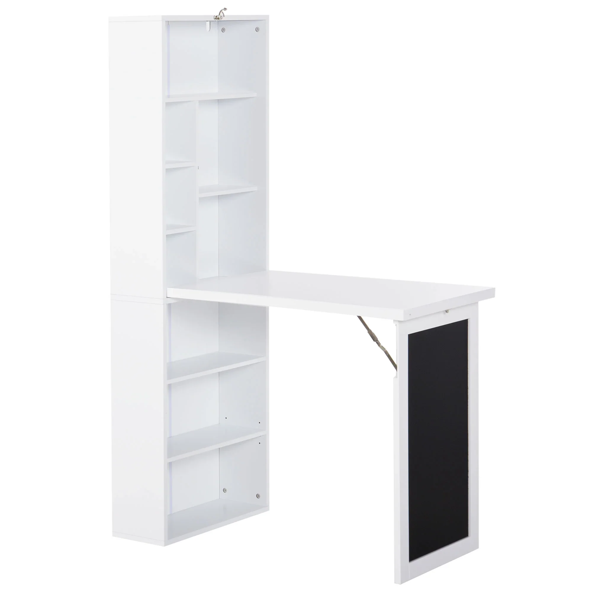 Escritorio de Ordenador de Pared – Mesa de Estudio Abatible con Pizarra y Estantería, Blanco