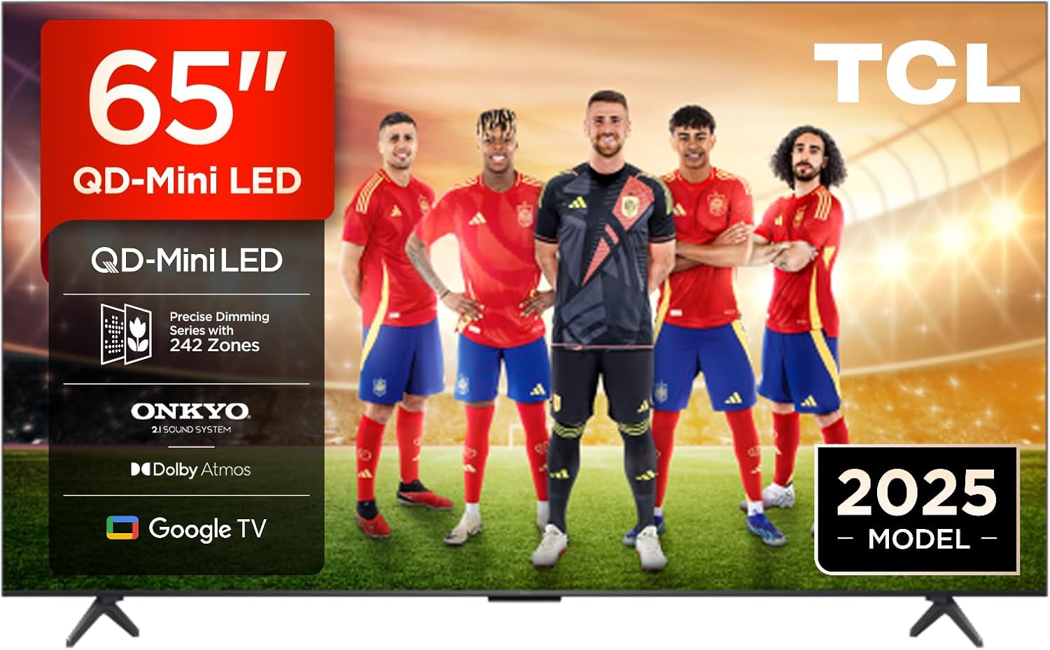 TCL 65Q6C Televisor 65 Pulgadas QD-Mini LED 4K Smart TV, 1000 nits, 144Hz Motion Clarity Pro, Onkyo 2.1, Game Master, FreeSync, Google TV, Dolby Vision IQ y Atmos
