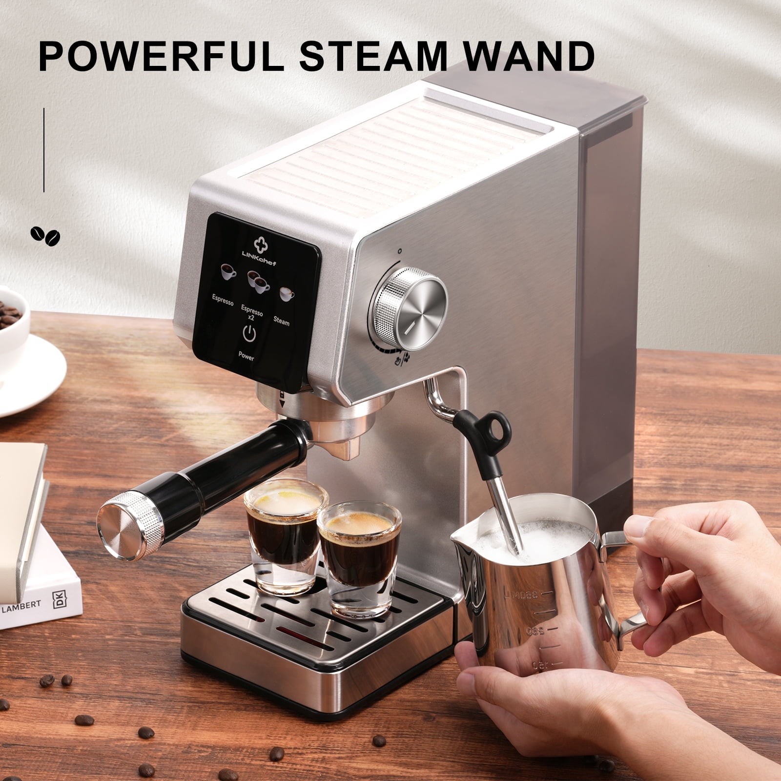LINKChef Espresso Machine 20 Bar, Professional Espresso Maker with Milk Frother Steam Wand