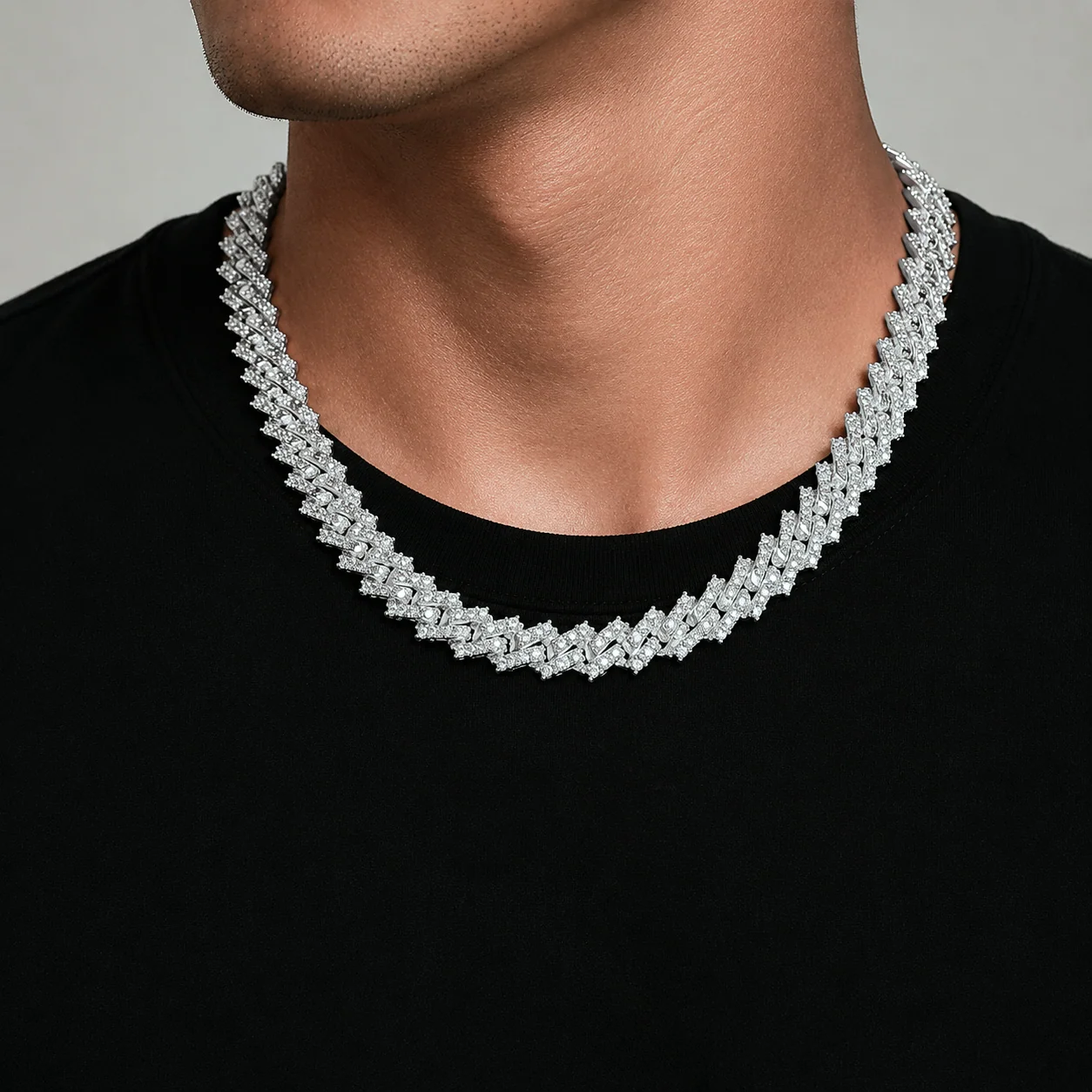 Big Daddy 9MM Diamond Prong Silver Cuban Link Iced Out Chain