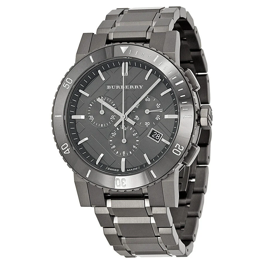 Burberry Chronograph Gunmetal Dial  Grey Ion-plated Stainless Steel Men's Watch BU9381