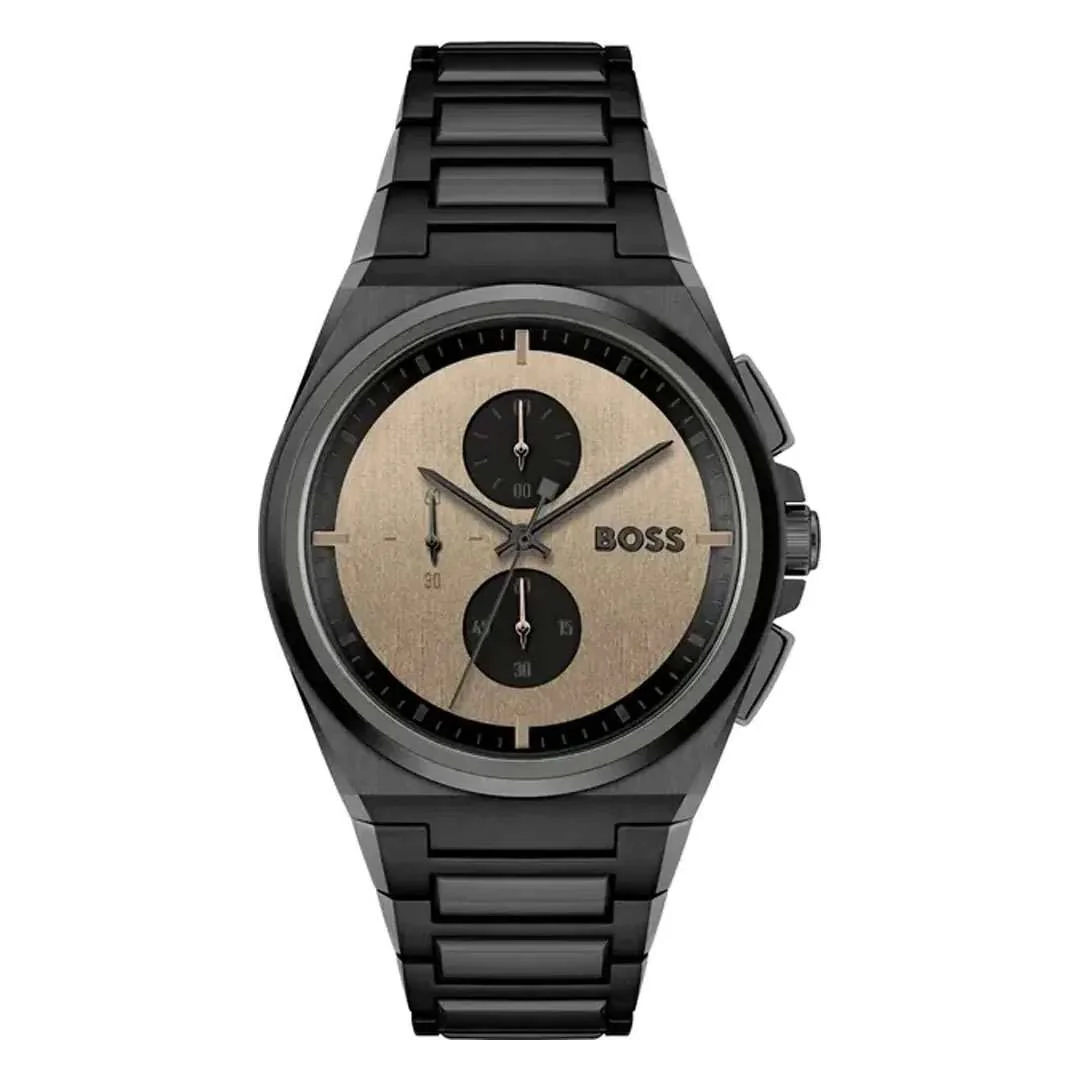 Hugo Boss Steer Chronograph Brown Dial Black Steel Strap Watch For Men - 1514043