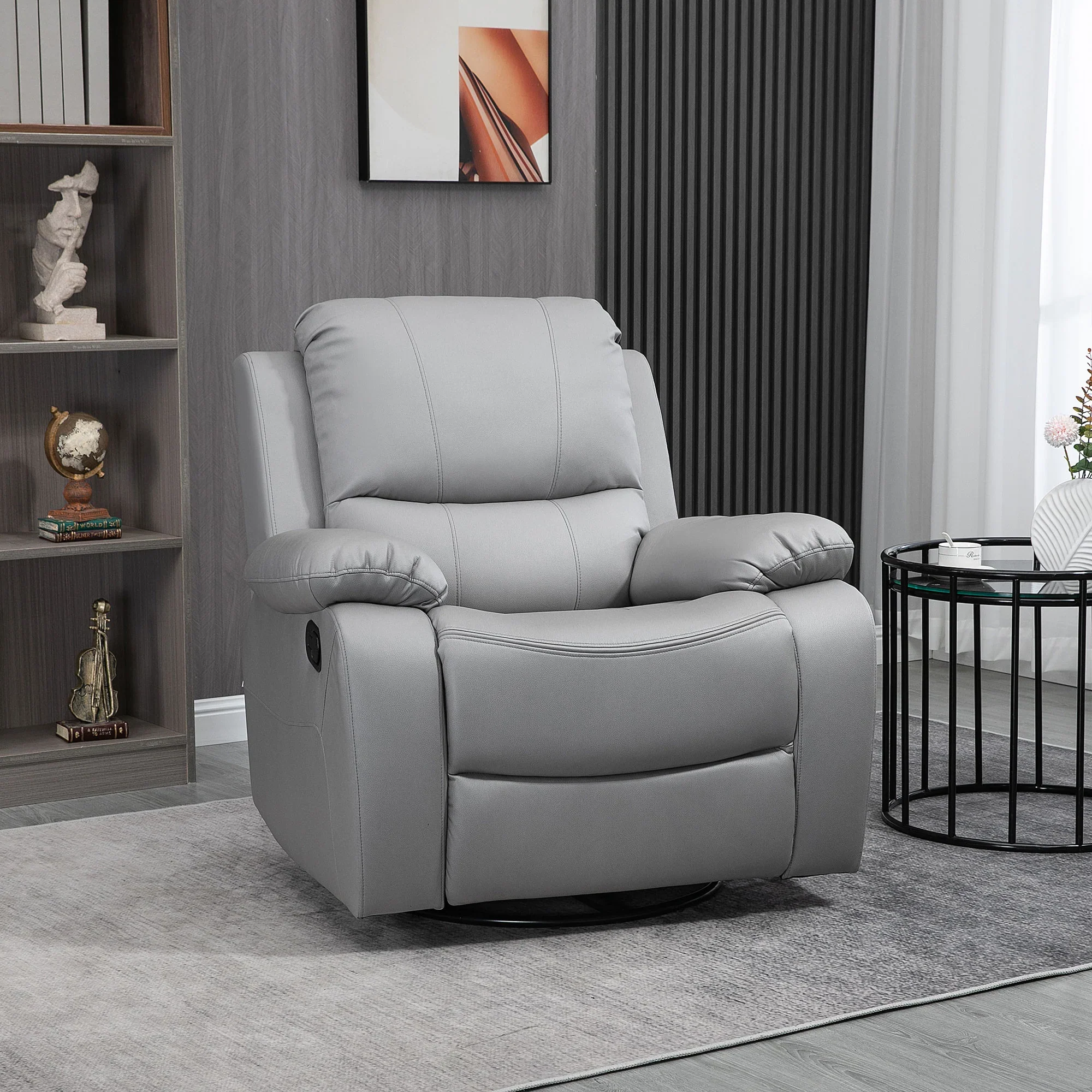HOMCOM Relaxfauteuil tv-stoel verstelbaar draaibaar grijs