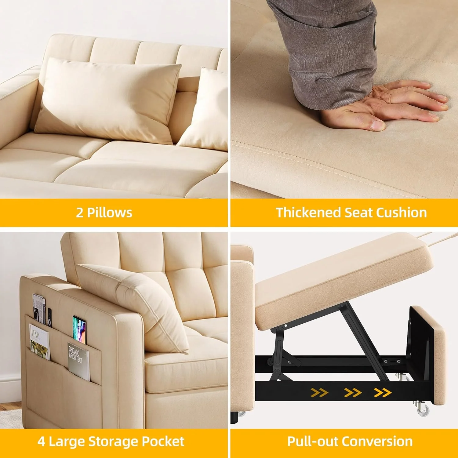 DWVO 3-in-1 Convertible Sofa Bed, 55