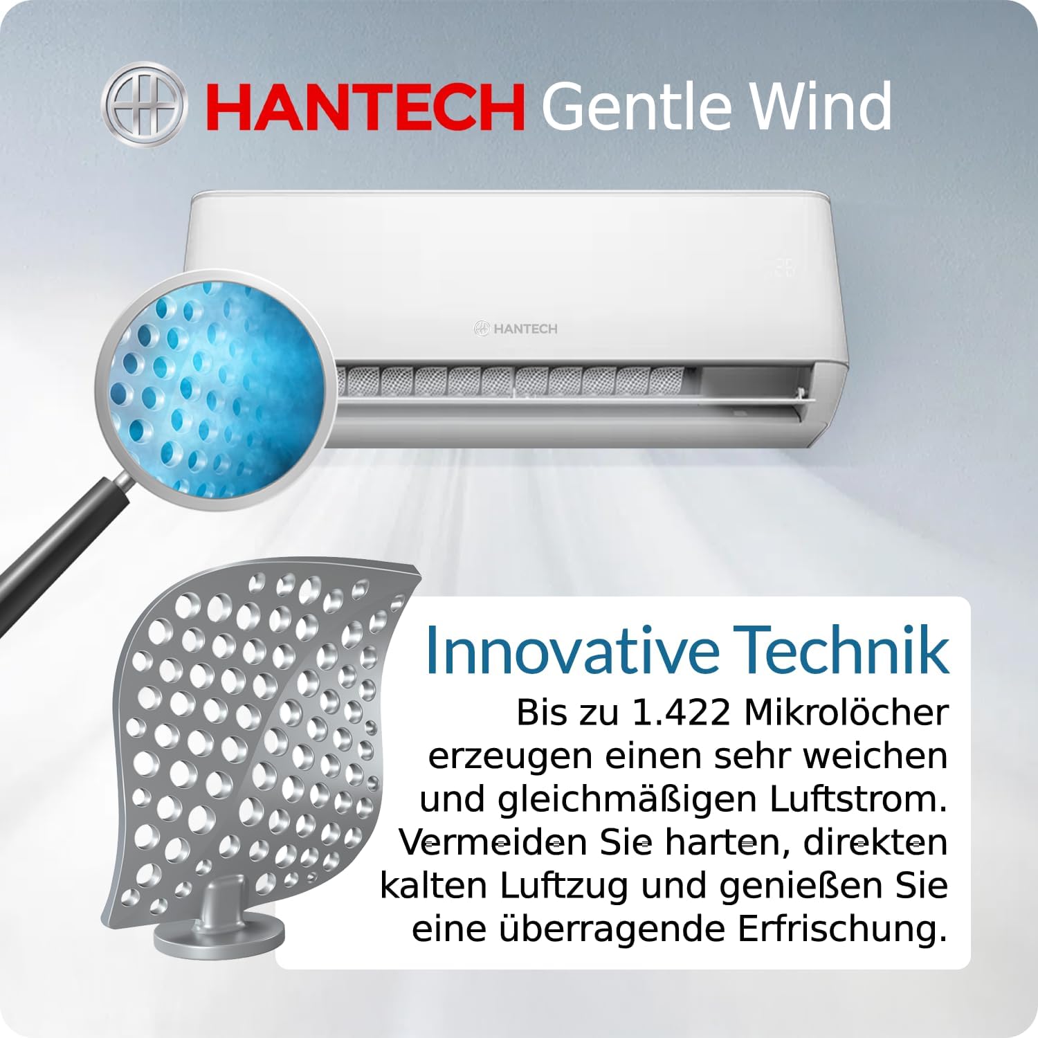 Split Klimaanlage 12000 BTU (bis 45m²) HANTECH H-PRO Heiz-&Kühlfunktion, Luftfilter, WIFI, Montagematerial weiß