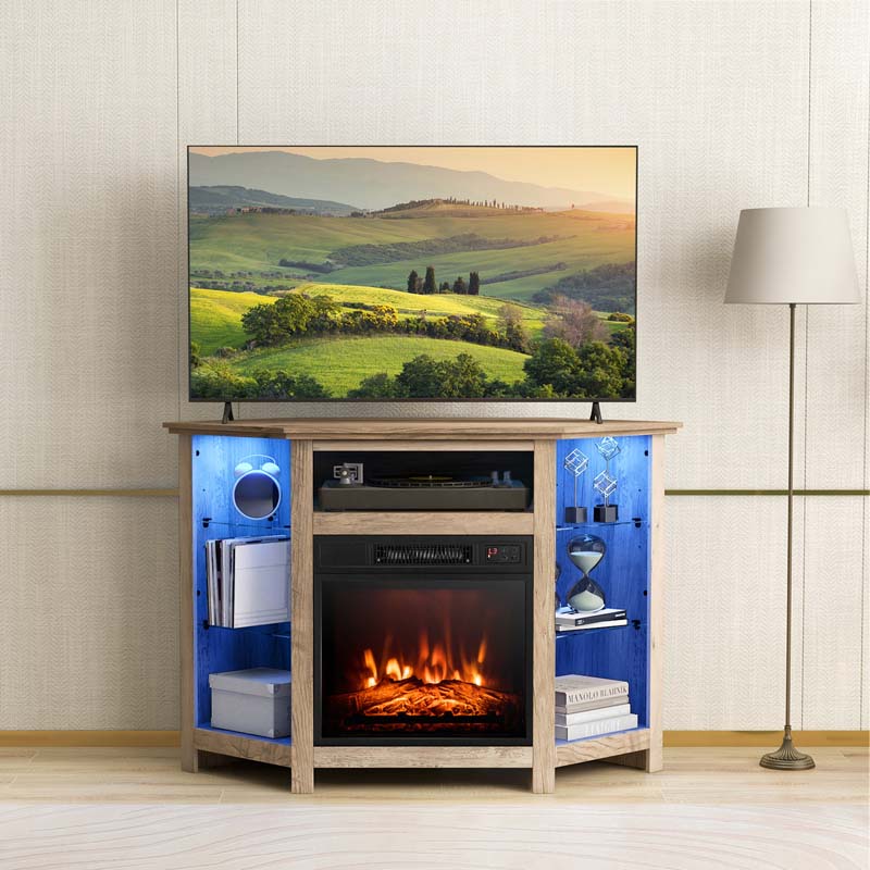 Modern Corner Fireplace TV Stand with LED Lights for TVs up to 50