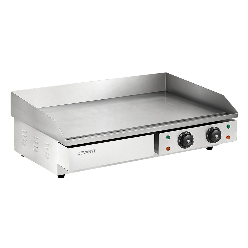 Devanti 73cm Commercial Electric Griddle BBQ Grill Plate 4400W Silver