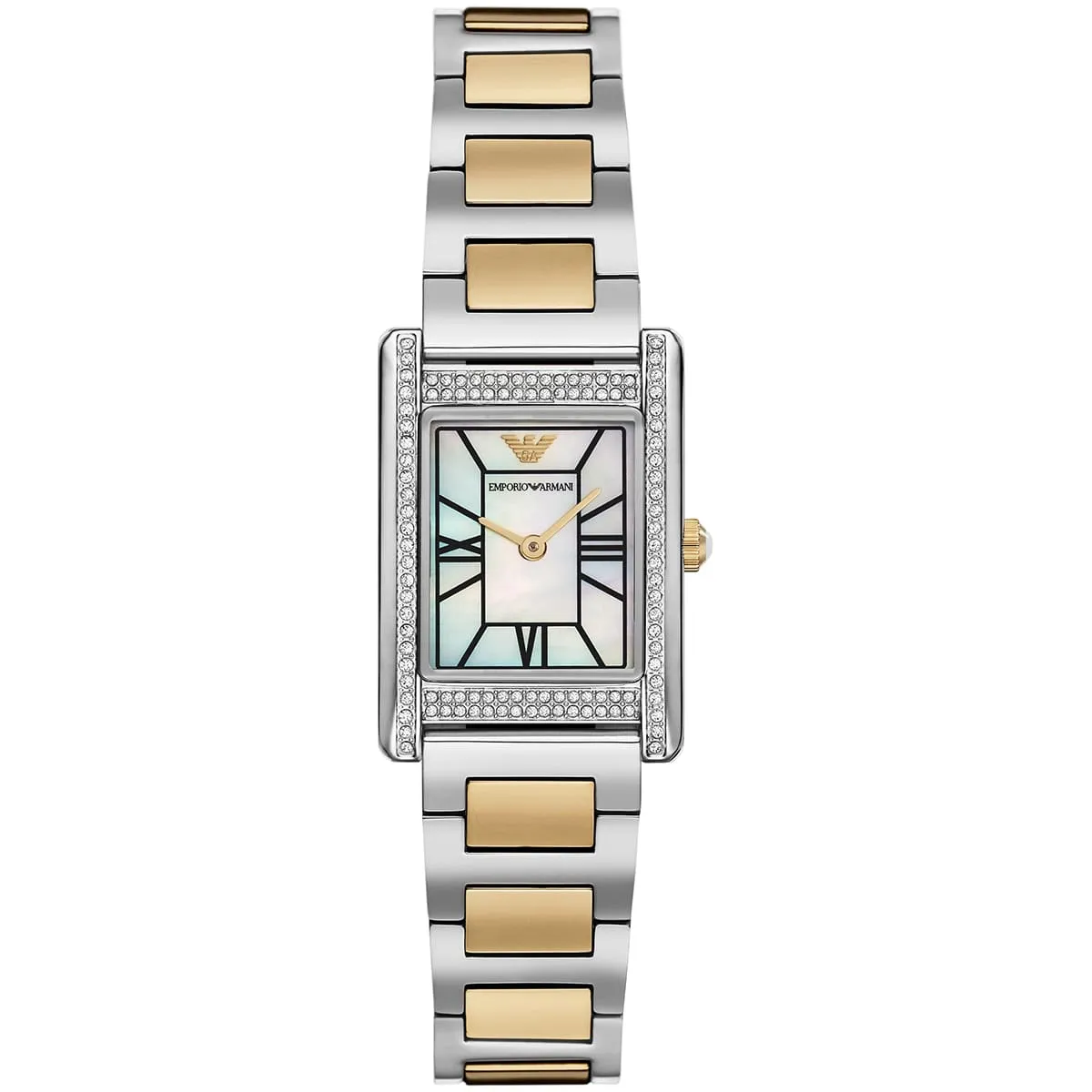 Emporio Armani Genni Rectangular White MOP Dial Two-tone Women's Watch - AR11642