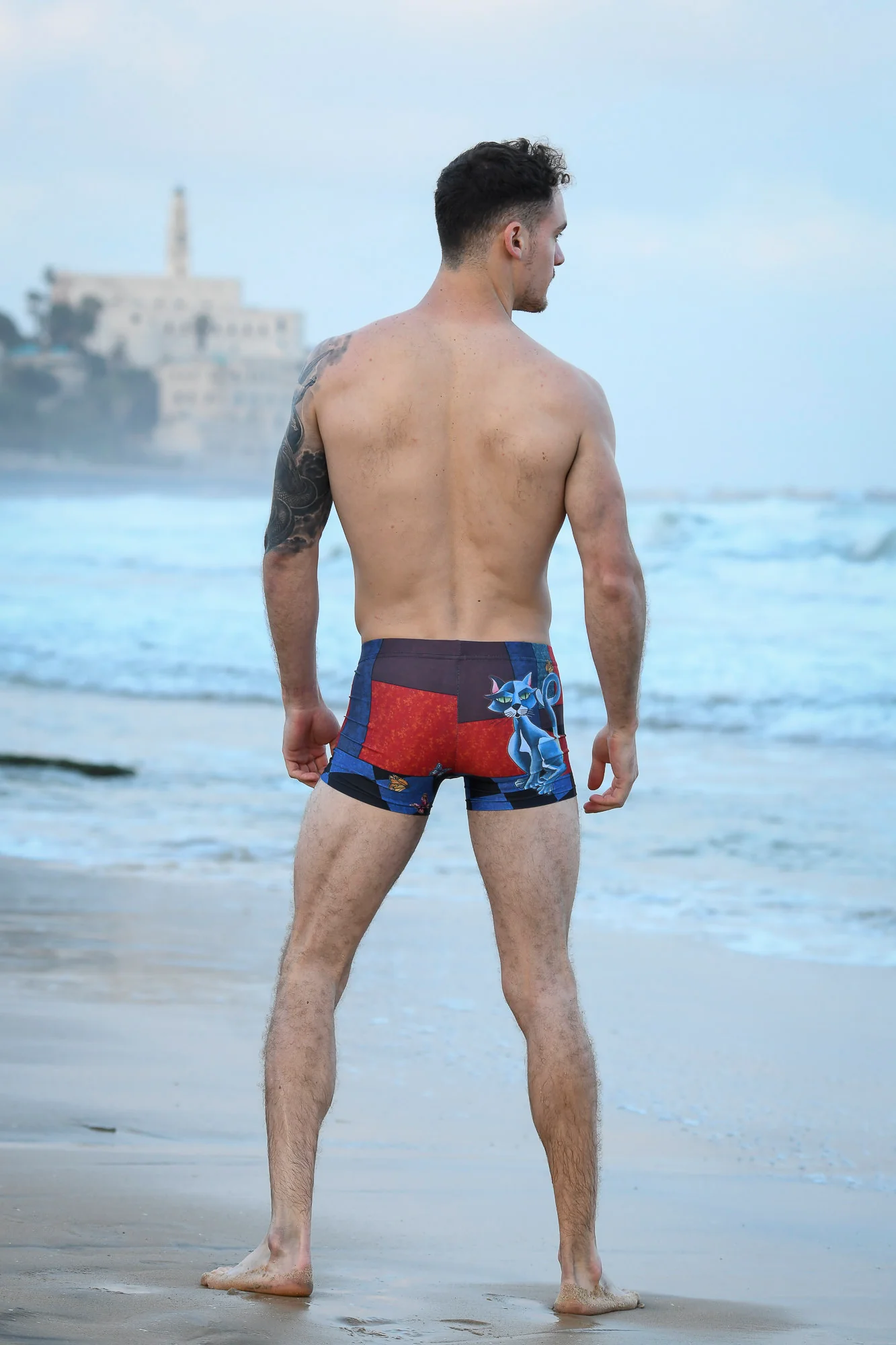 Cat symmetry men swimwear trunks