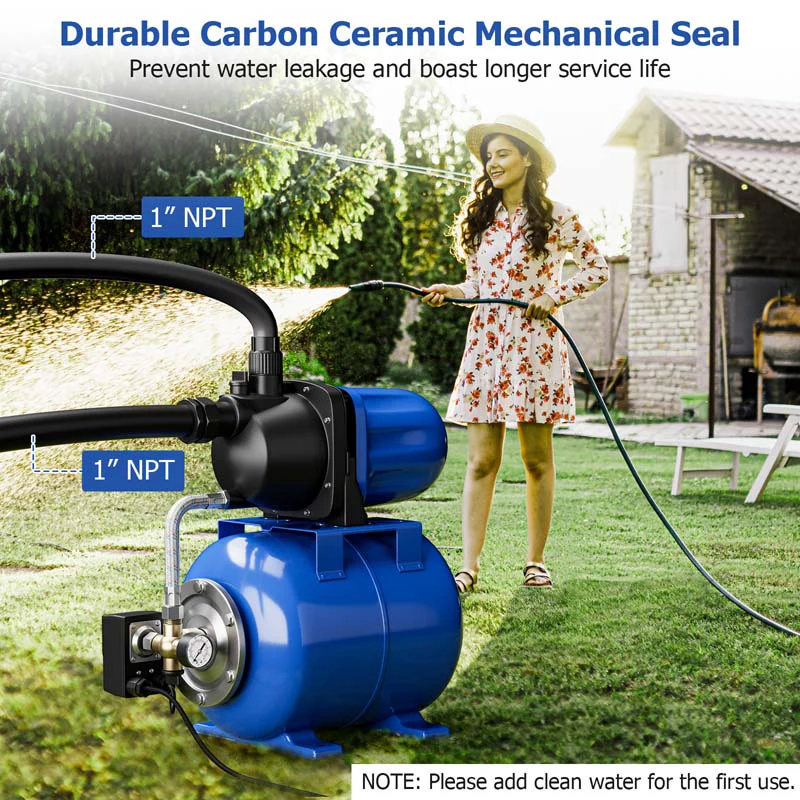 1200W 1.6HP Shallow Well Pump with Pressure Tank, 1000GPH Booster Water Pump Garden Farm Irrigation Jet Pump