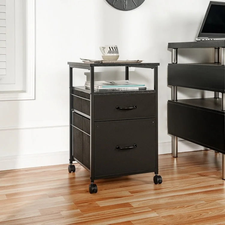 Rolling 2-Drawer Mobile File Cabinet with Open Storage Shelf - Vertical Filing Stand for Printers