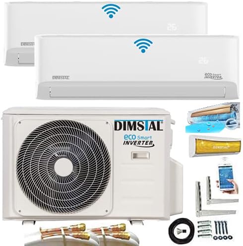 2x 9000 BTU Quick-Connect ECO Smart Inverter 2x 2,6kW MultiSplit Klimaanlage Sehr Leise mit Self Clean/WiFi/App/Super Ioniser/Follow Me Komplett Set inkl. Leitungen & Heizfunktion