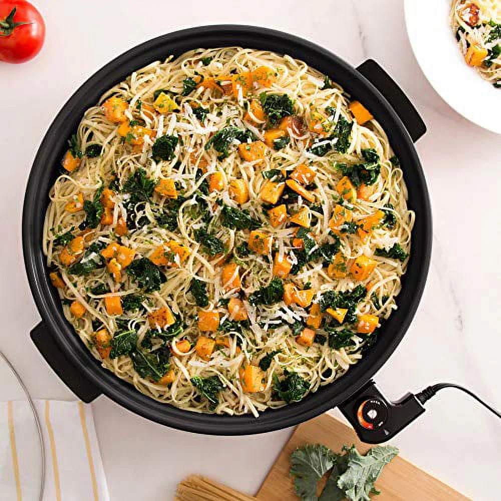 Dash Family Size Electric Skillet with 14 inch Nonstick Surface + Recipe Book for Pizza Burgers, Cookies, Fajitas, Breakfast & More, 20 Cup Capacity, 2.5 Inch Deep, 1400-Watt - Black