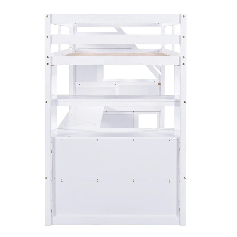 Merax Loft Bed with Integrated Desk and Storage Shelves