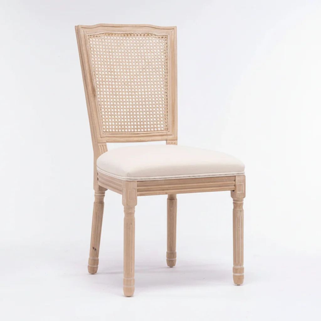 Set of 2 Antique Rattan-Back Dining Chairs with Solid Wood Frame