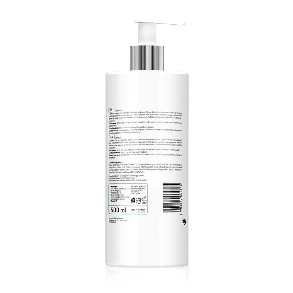 Apis APIS API-PODO Regenerating & Moisturising Foot Cream with 20% Urea and Ionised Silver �C Intensive hydration for dry, rough feet | 500ml
