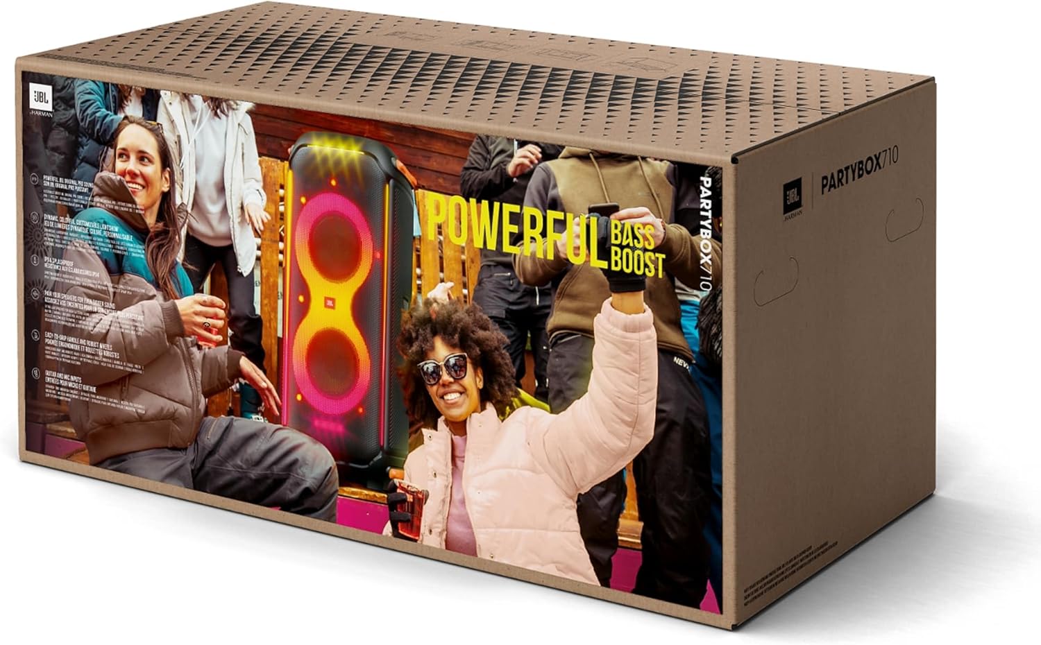 JBL PartyBox 710 - Schwarz – Trag - und rollbarer Bluetooth Party-Lautsprecher mit Lichteffekten – Spritzwassergeschützte, mobile Musikbox