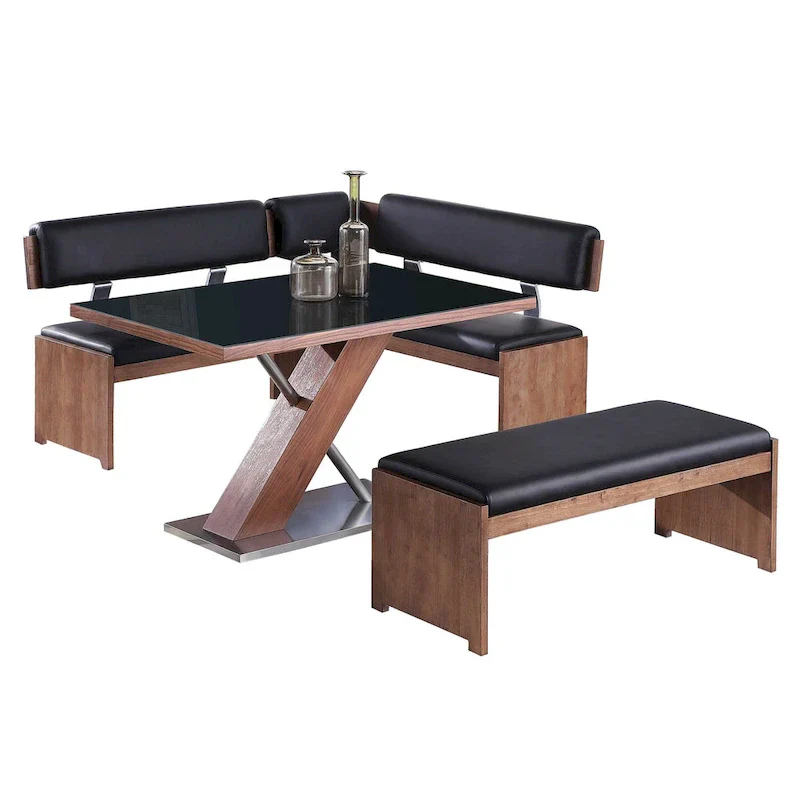Contemporary Wooden Dining Set with Table, Nook, and Bench