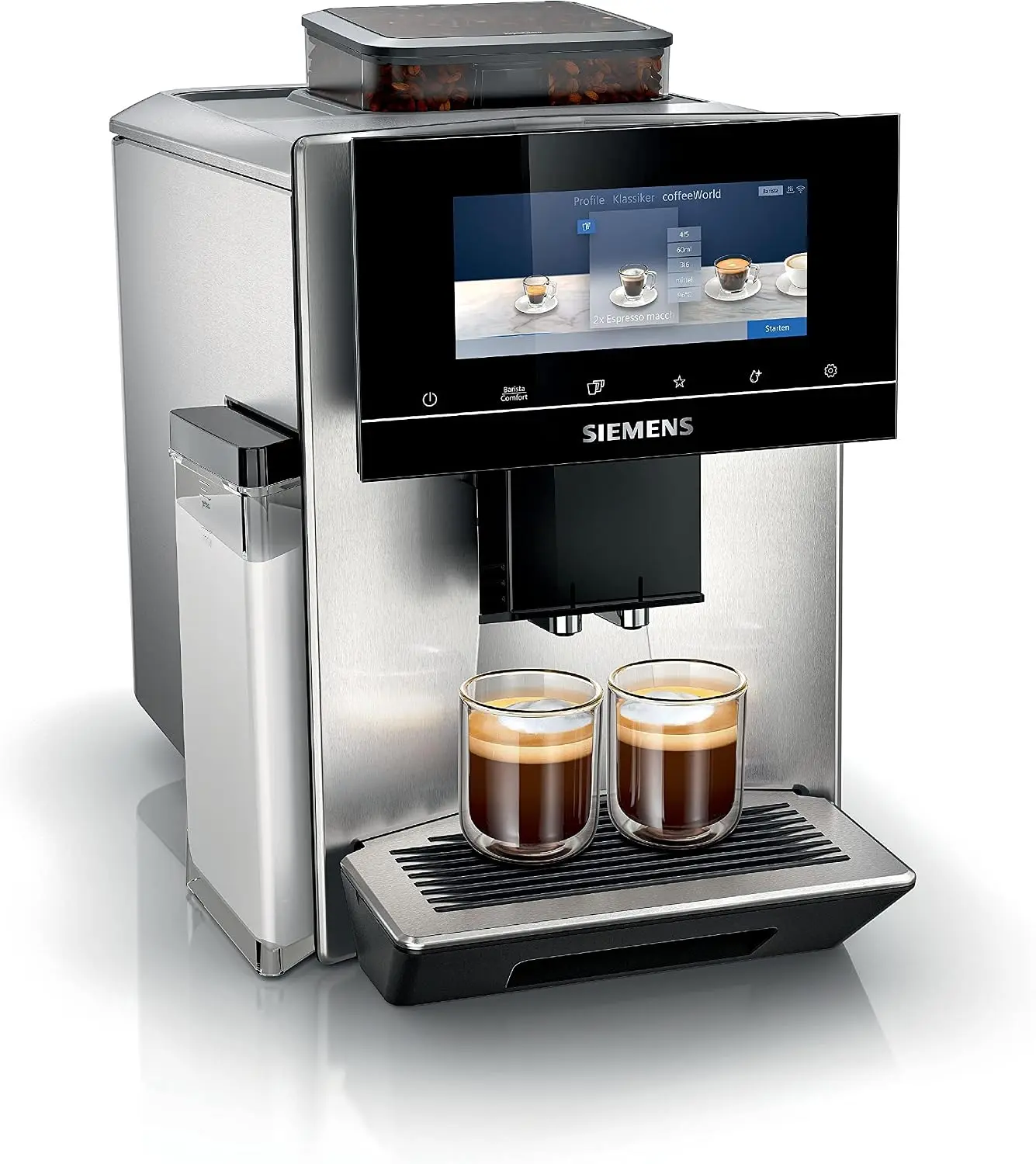 SIEMENS Máquina automática de café EQ900 TQ903D03, control por aplicación, pantalla táctil intuitiva, modo barista, AromaBoost, gris