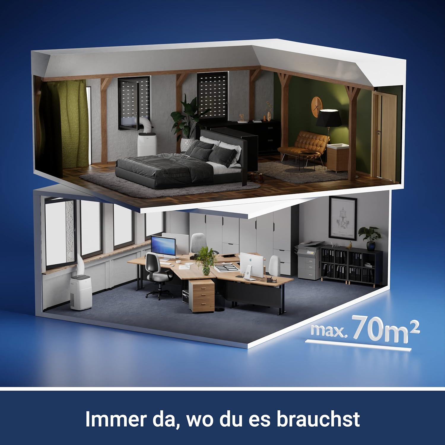 SUNTEC Mobiles Klimagerät Impuls 2.6 Eco R290 – Klimaanlage mobil und leise mit Abluftschlauch – Kühler & Entfeuchter für Räume bis 34 qm – Mobile Kühlung für Wohnung & Büro – 9.000 BTU | 2600 Watt