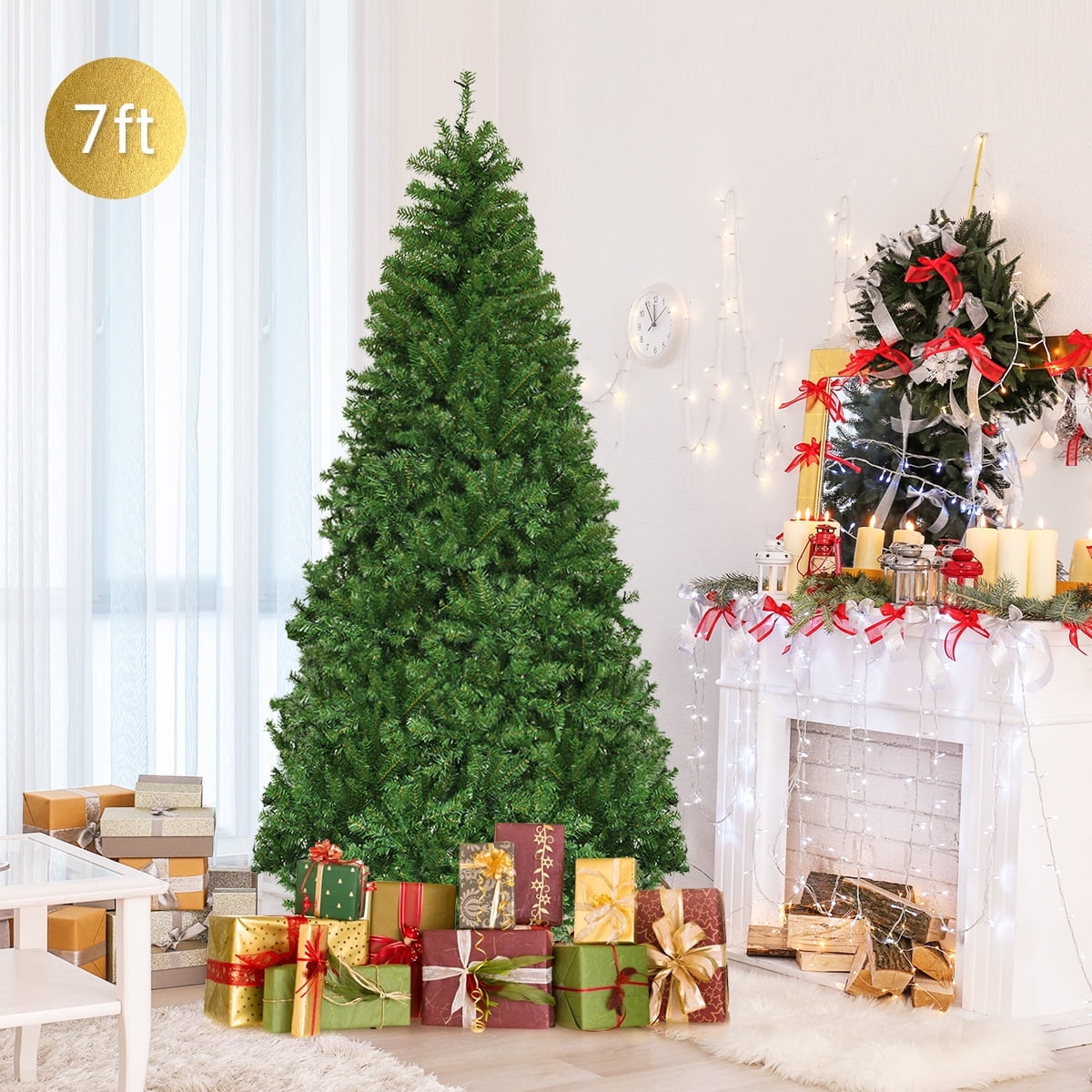 Costway 8Ft Pre-Lit Artificial Christmas Tree Hinged 750 LED Lights