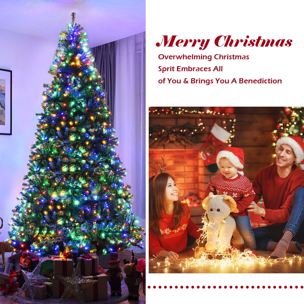 Costway 8Ft Pre-Lit Artificial Christmas Tree Hinged 750 LED Lights