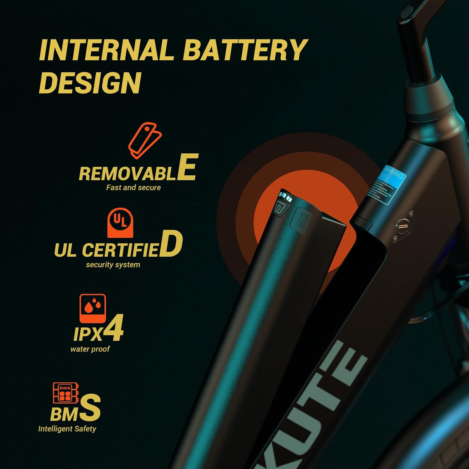 ESKUTE Electric Bike 500W Peak 375WH Removable Battery Commuter Ebike, 26 inch 20MPH 7 Speed Electric Ebikes for Adults