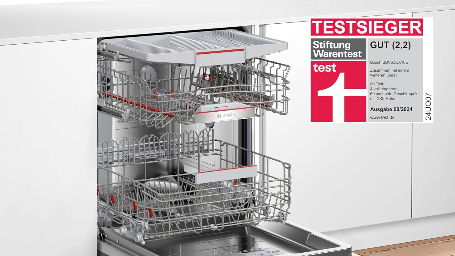 Bosch SMV4ETX08E, Serie 4, Smarter Geschirrspüler Vollintegriert 60 cm, Besteckkorb, Spülmaschine mit Programmassistent, besonders Leise, Rackmatic, Automatische Türöffnung, InfoLight, AquaStop