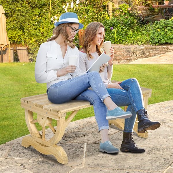 2-Person Wooden Garden Bench, Outdoor Wagon Wheel Porch Bench for Backyard Garden, Support 550 LBS, Rustic Country Style Patio Furniture, Natural