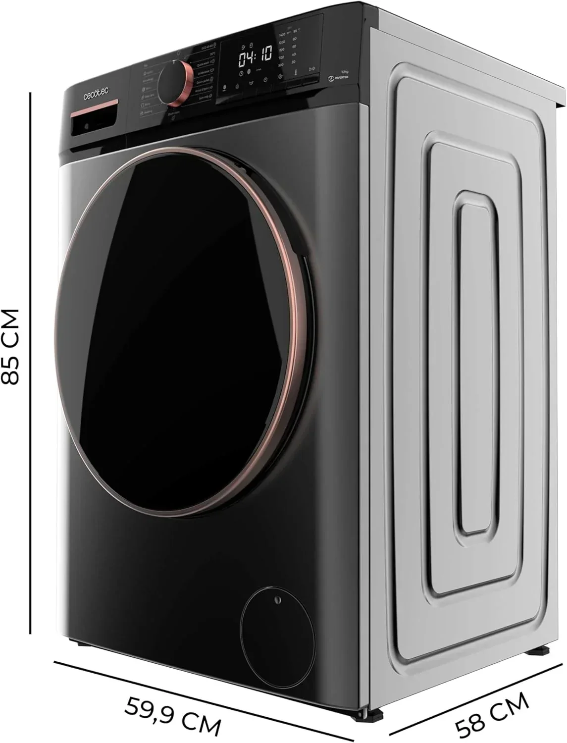 2026 Cecotec Lavadora 10Kg Carga Frontal Bolero DressCode 10610 Inverter Steel A. 1400 RPM, Steam Max, Motor Inverter Plus, 15 Programas, OnSmart, Smooth Wash, Stop&Go, Goma Antibacteriana, Drum Clean